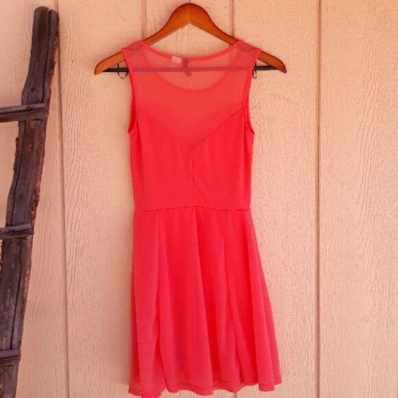 Divided Dress Fit & Flare Netted Illusion Sweetheart Neckline Skater Coral Sz XS - Picture 2 of 8